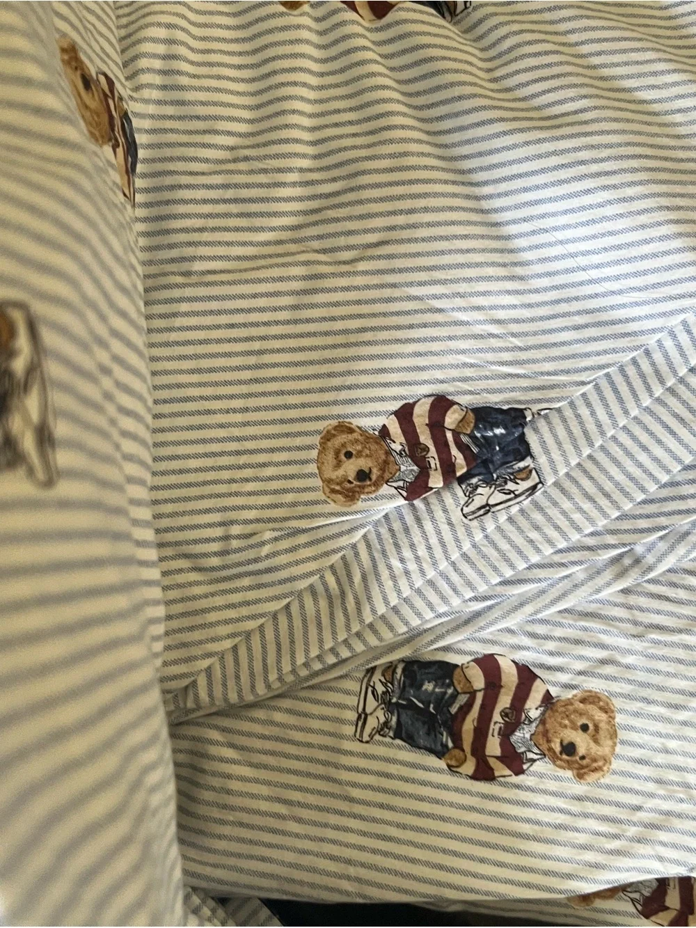 Ralph Lauren Teddy Bear Cotton Twin bedsheet set  in Blue and White